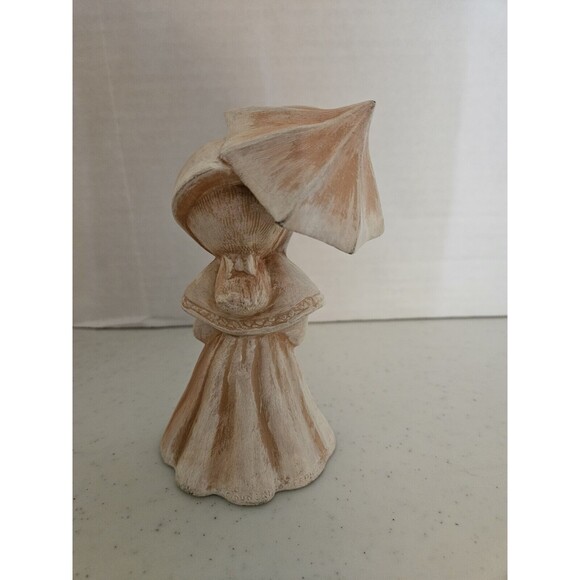 Vintage 70's Ceramic Girl Set Of 2 Dress Clothes Large Hats Umbrella Statues MCM - Picture 5 of 16